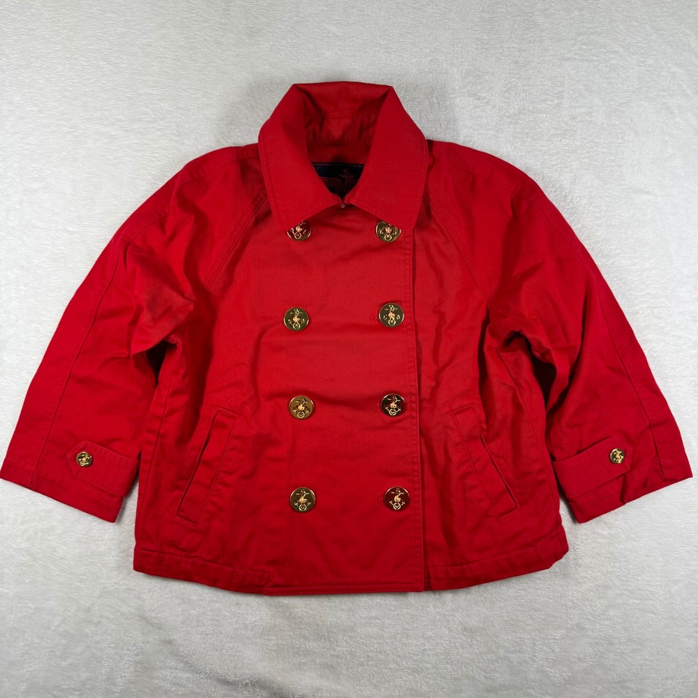 Lauren Ralph Lauren Red Cotton Double Breasted Peacoat Gold Buttons Petite SP